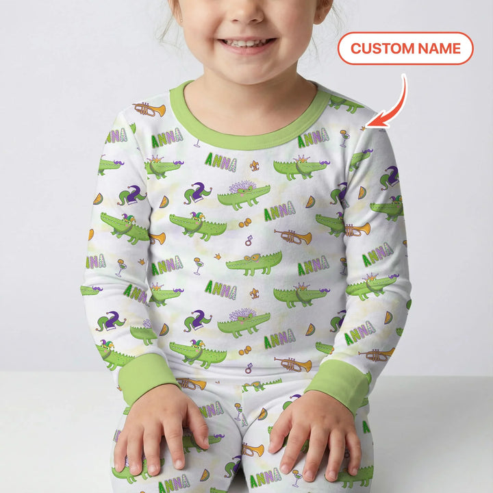 Alligator Mardi Gras Festival Two Piece Long Sleeve Pajama Set