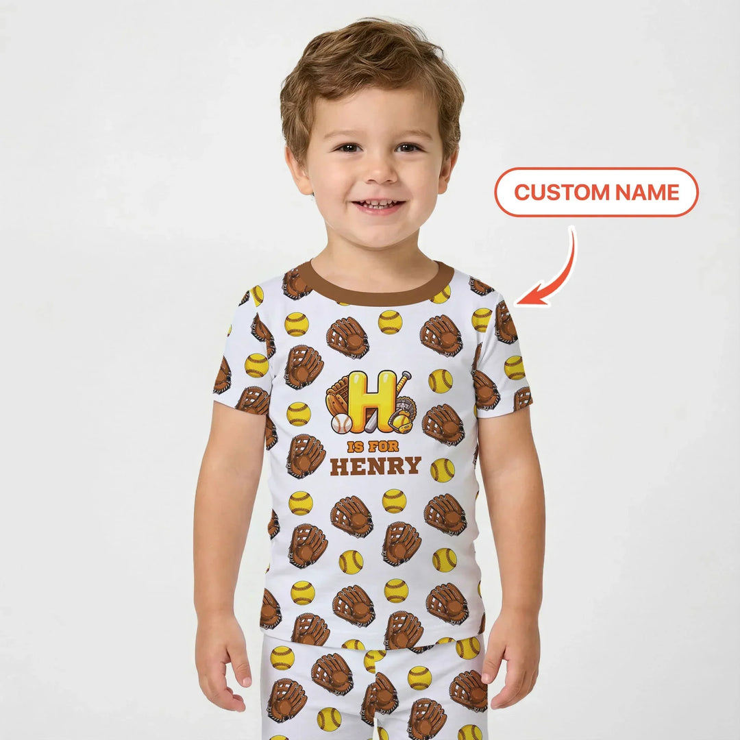 Softball Patterns Customized Two Piece Short Sleeve Pajama Set