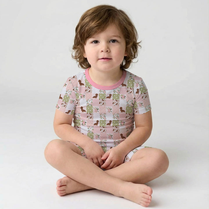 Floral Dachshund Grace Two Piece Short Sleeve Shorts Pajama Set