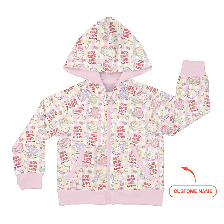 Little Lamb God Says I Am Custom Name Zip Hoodie