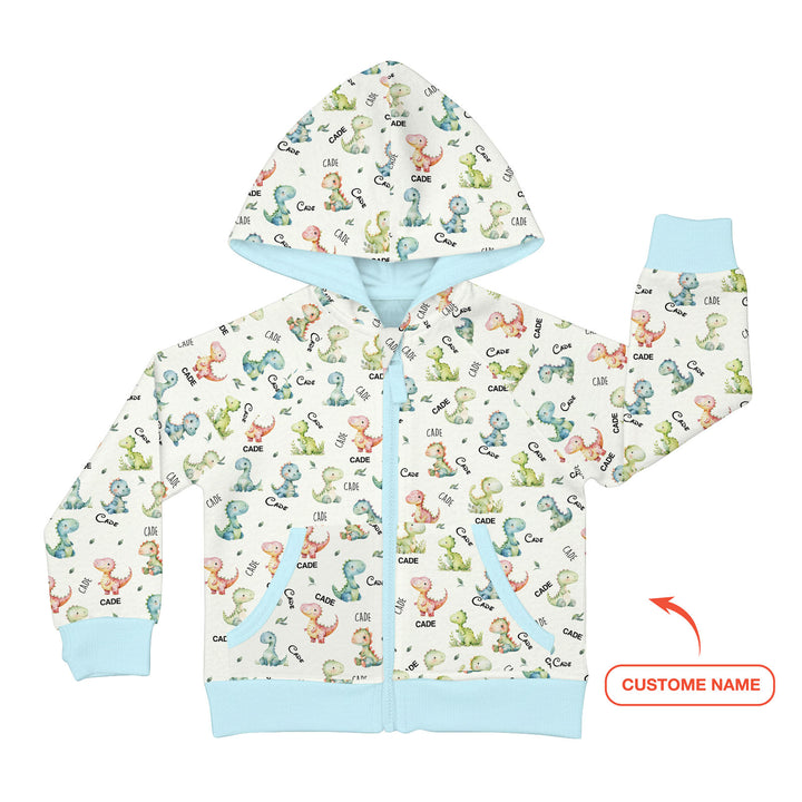 Dinosaur Custom Name Zip Hoodie