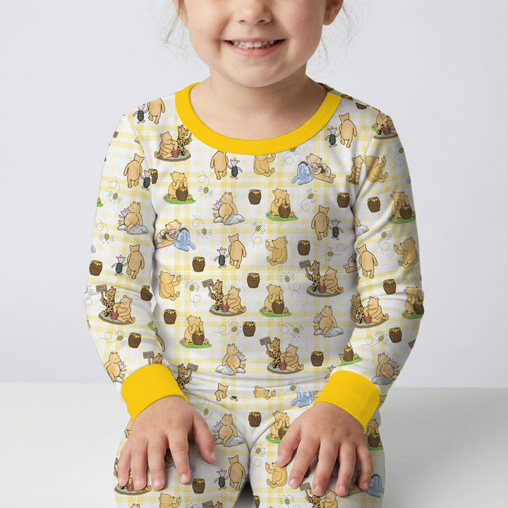 Bear & Friends Yellow Plaid Two Piece Long Sleeve Pajama Set