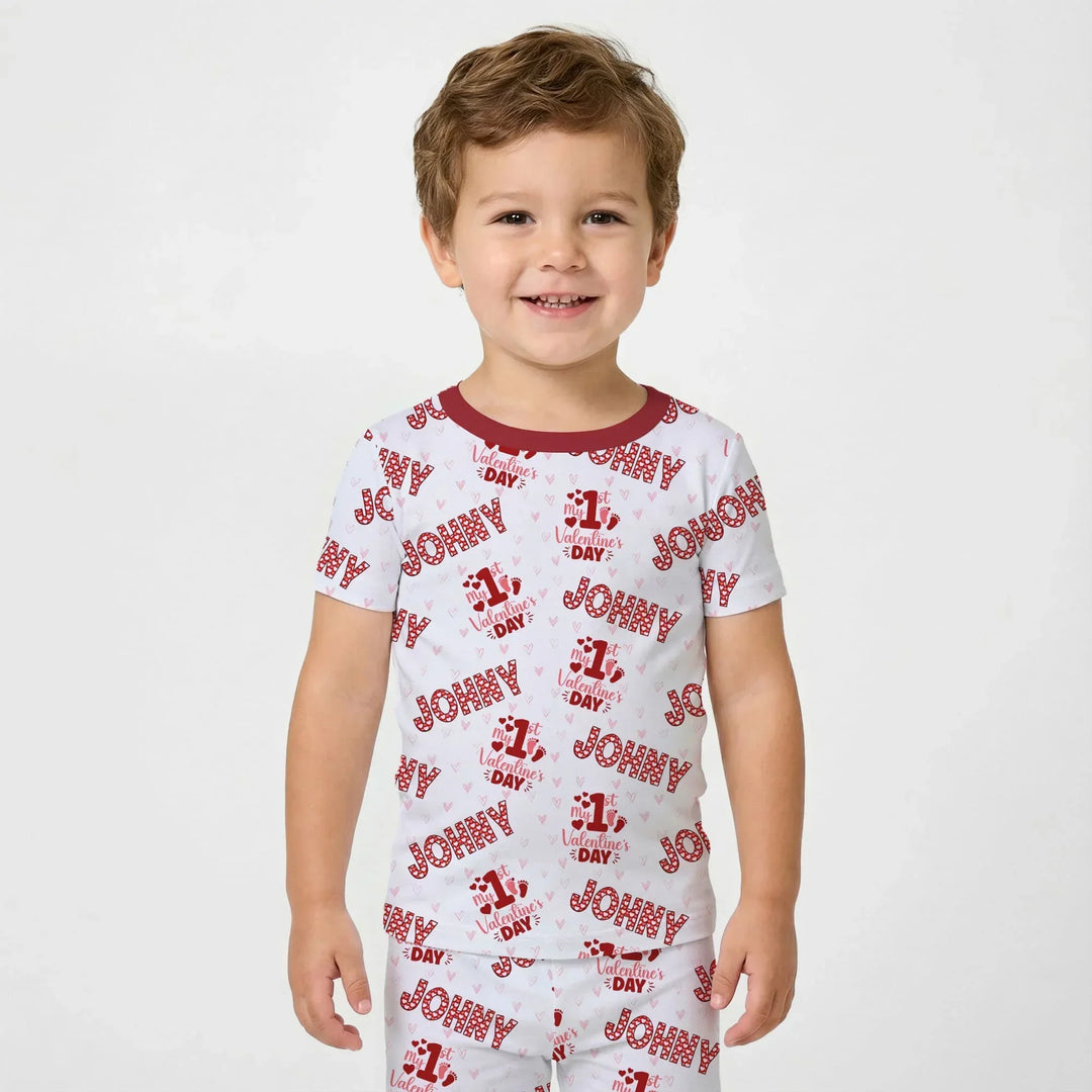 Custom Name My 1st Valentine's Day Two Piece Short Sleeve Pajama Set