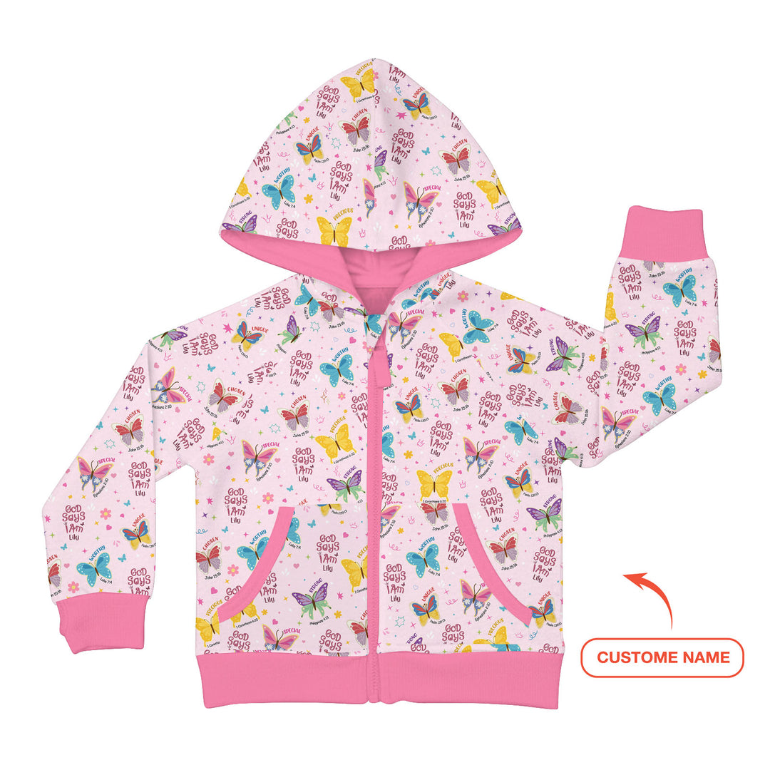 God Says I Am Girl Custom Name Zip Hoodie