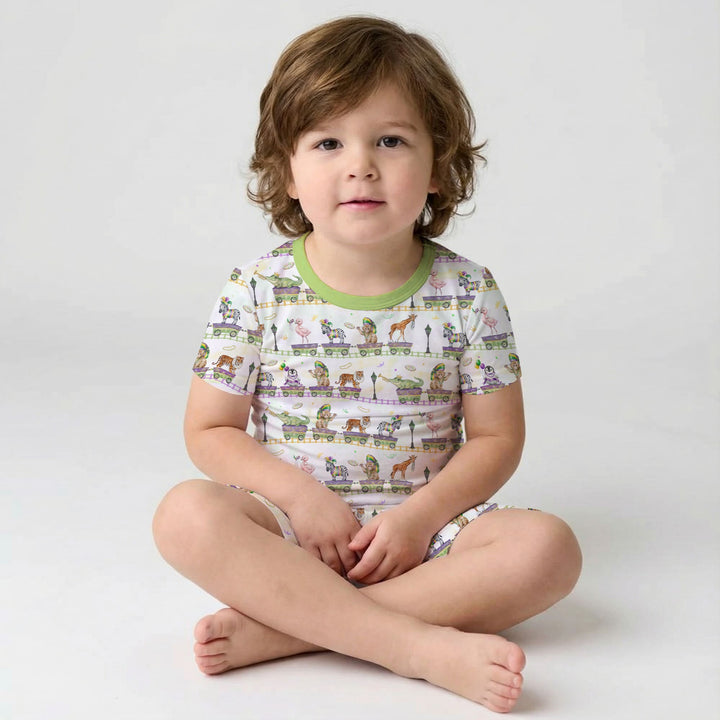 Mardi Gras Jungle Krewe Two Piece Short Sleeve Shorts Pajama Set