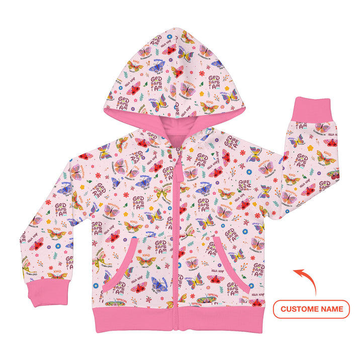 God says I am Butterfly Custom Name  Zip Hoodie