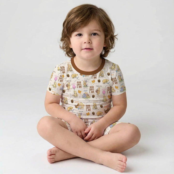 Template Zweiteiliges Pyjama-Set mit kurzen Ärmeln und Shorts