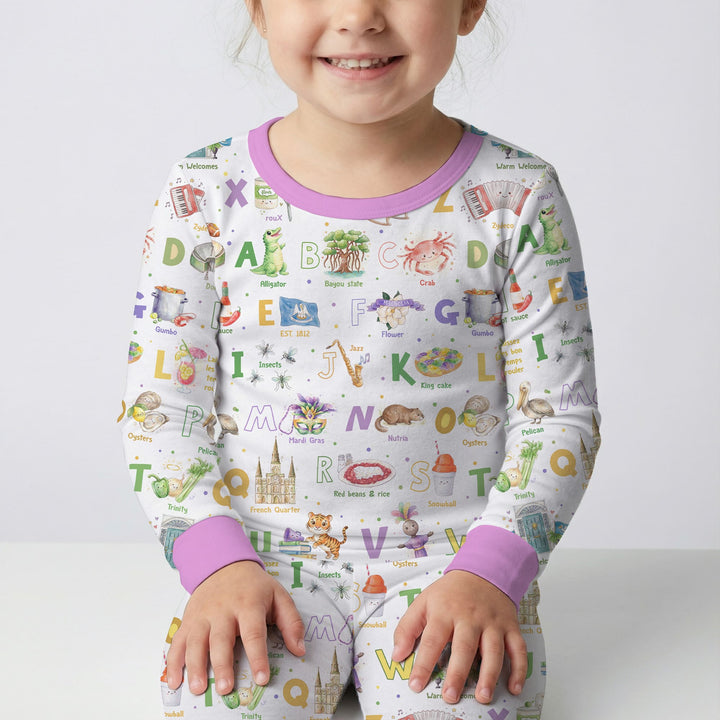 Alphabet of Lousiana Two Piece Long Sleeve Pajama Set