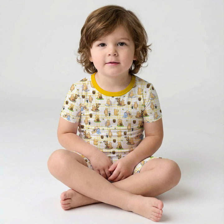 Bear & Friends Yellow Plaid Two Piece Short Sleeve Shorts Pajama Set