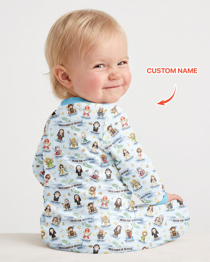 Santas y Santos del Cielo Juego de Pijama de Dos Piezas de Bambú de Manga Larga con Nombre Personalizado