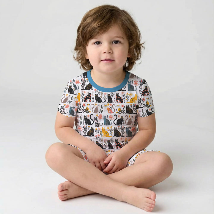 Botanical Cats Two Piece Short Sleeve Shorts Pajama Set