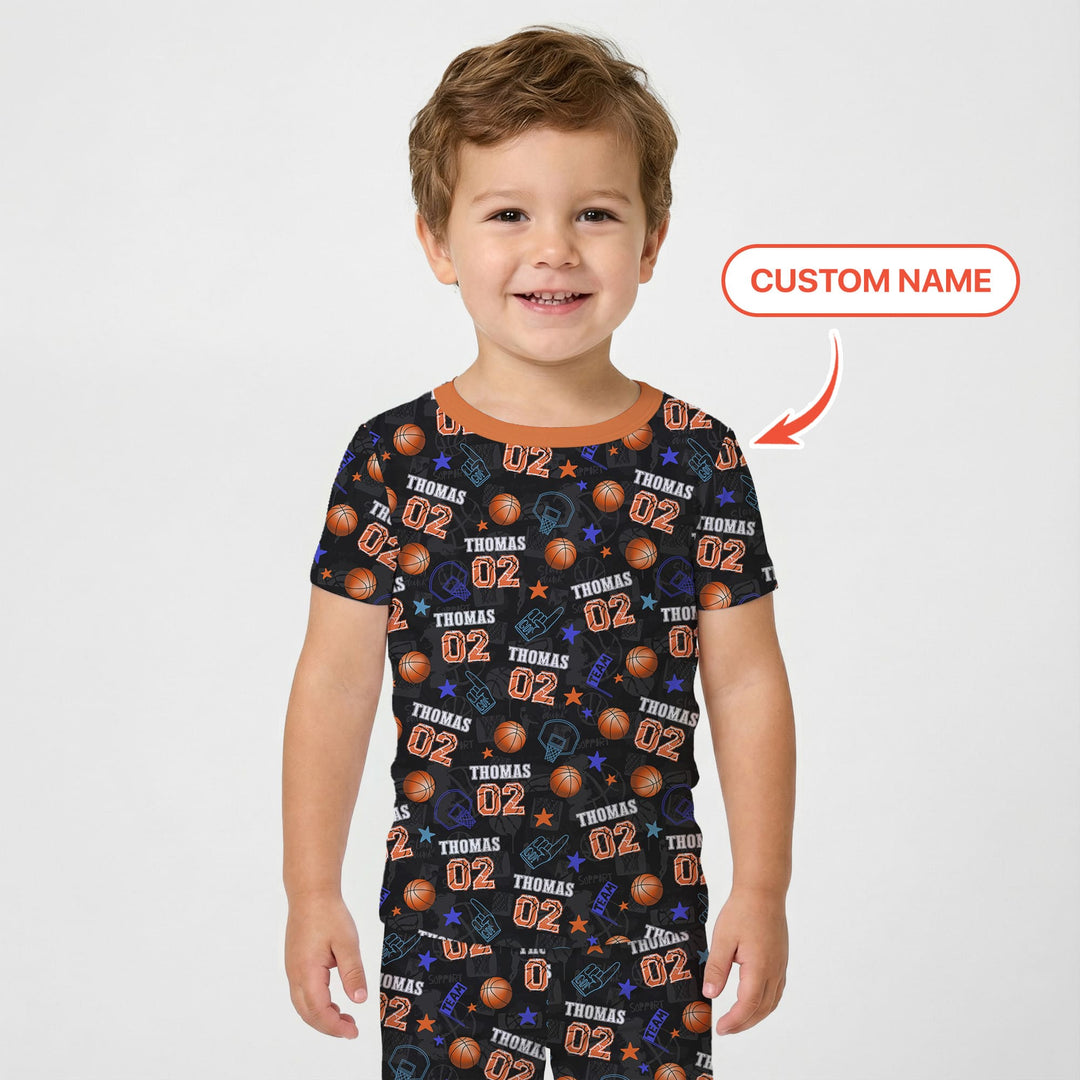 Custom Name Basketball Time Two Piece Short Sleeve Pajama Set