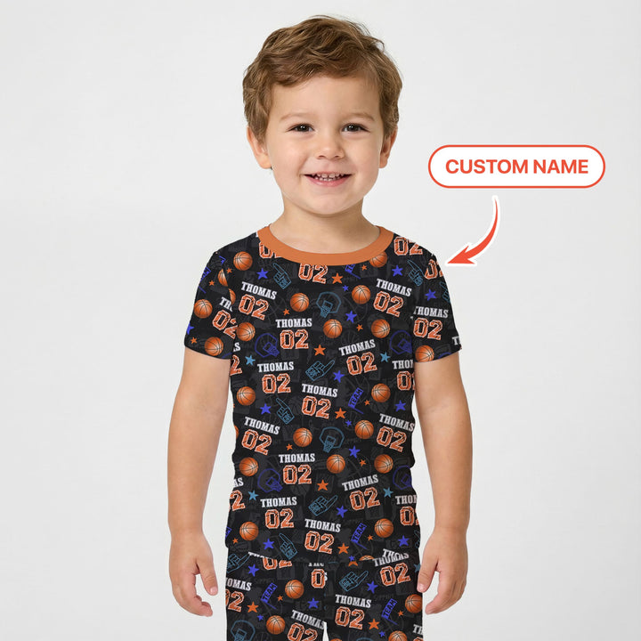 Custom Name Basketball Time Two Piece Short Sleeve Pajama Set
