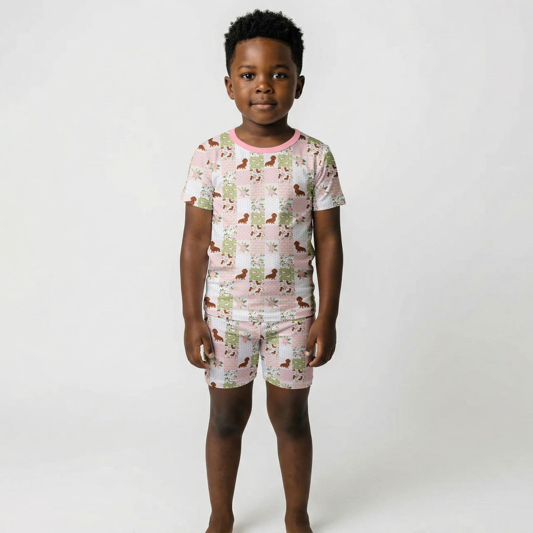 Floral Dachshund Grace Two Piece Short Sleeve Shorts Pajama Set