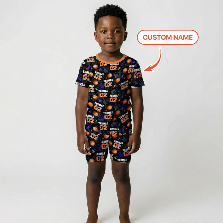 Custom Name Basketball Time Two Piece Short Sleeve Shorts Pajama Set