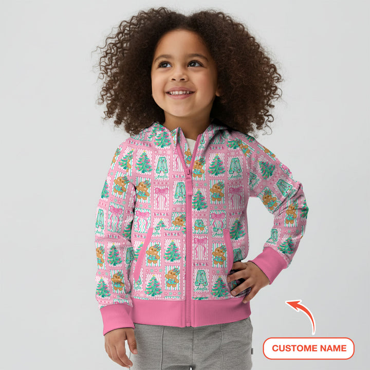 Custom Name "Merry Pink Christmas" Zip Hoodie