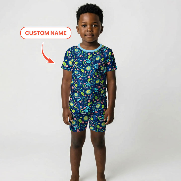 Nighttime Bugs Custom Name Two Piece Short Sleeve Shorts Pajama Set