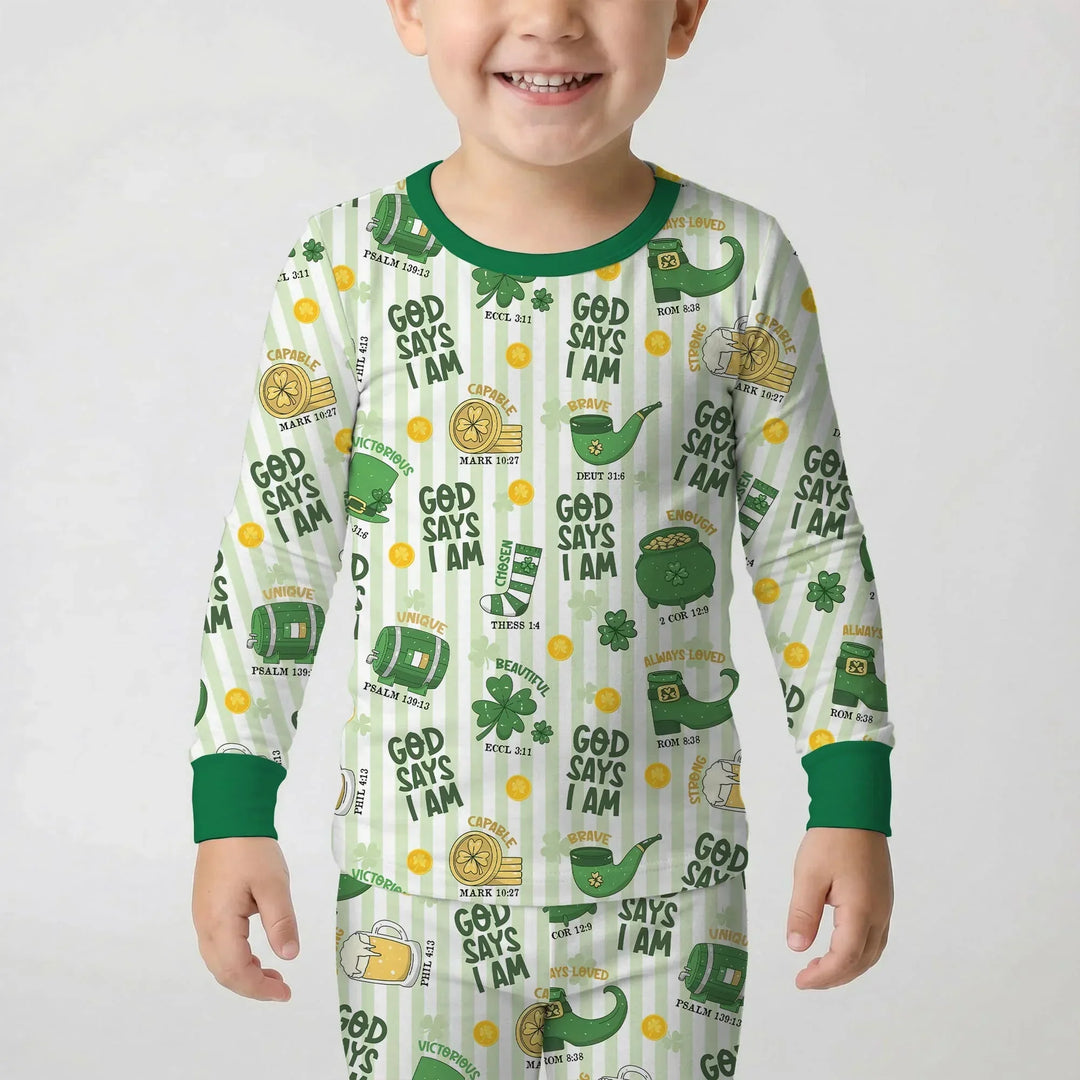 God Says I Am - Lucky & Loved Two Piece Long Sleeve Pajama Set
