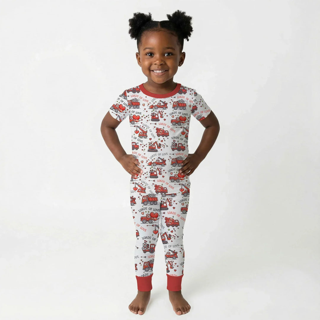 Construction Trucks Loads of Love Two Piece Short Sleeve Pajama Set