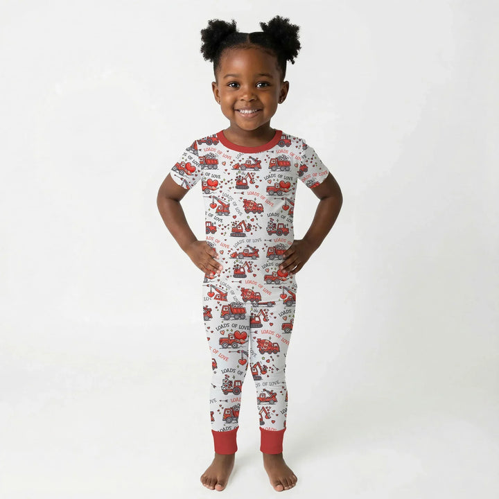 Construction Trucks Loads of Love Two Piece Short Sleeve Pajama Set