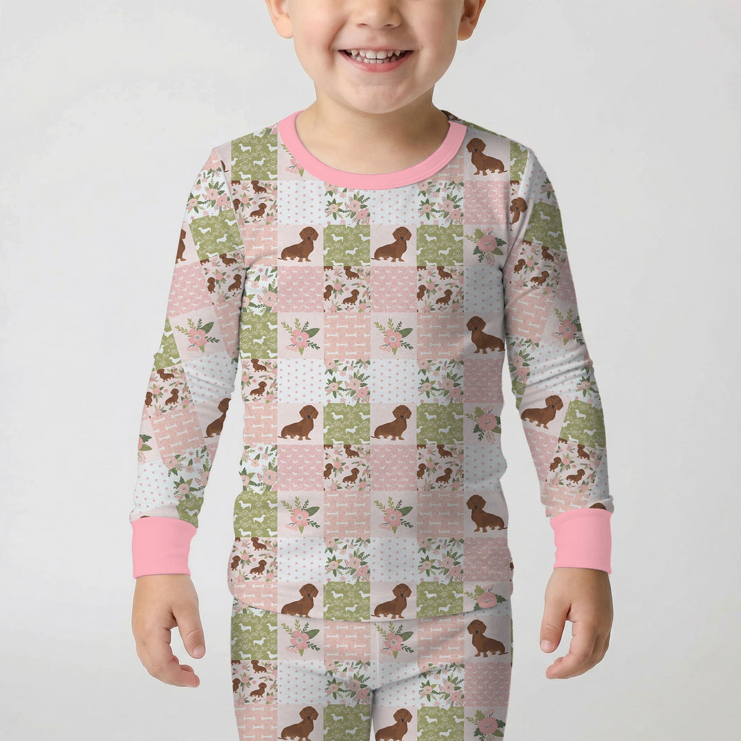 Floral Dachshund Grace Two Piece Long Sleeve Pajama Set