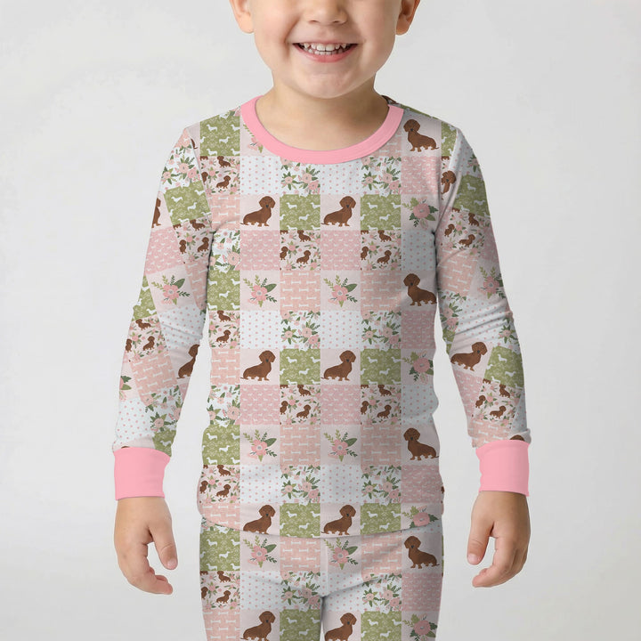Floral Dachshund Grace Two Piece Long Sleeve Pajama Set