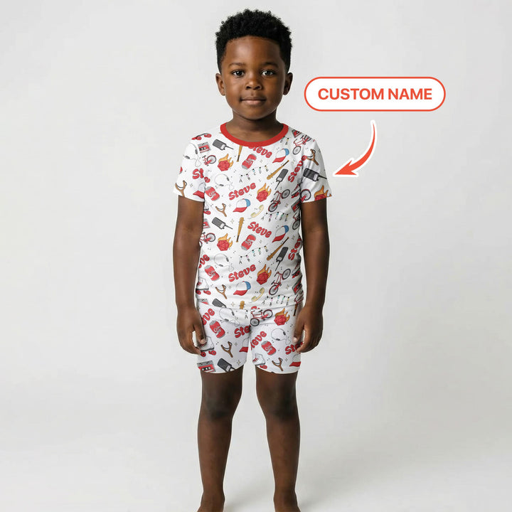 Custom Name Kids Adventure Two Piece Short Sleeve Shorts Pajama Set