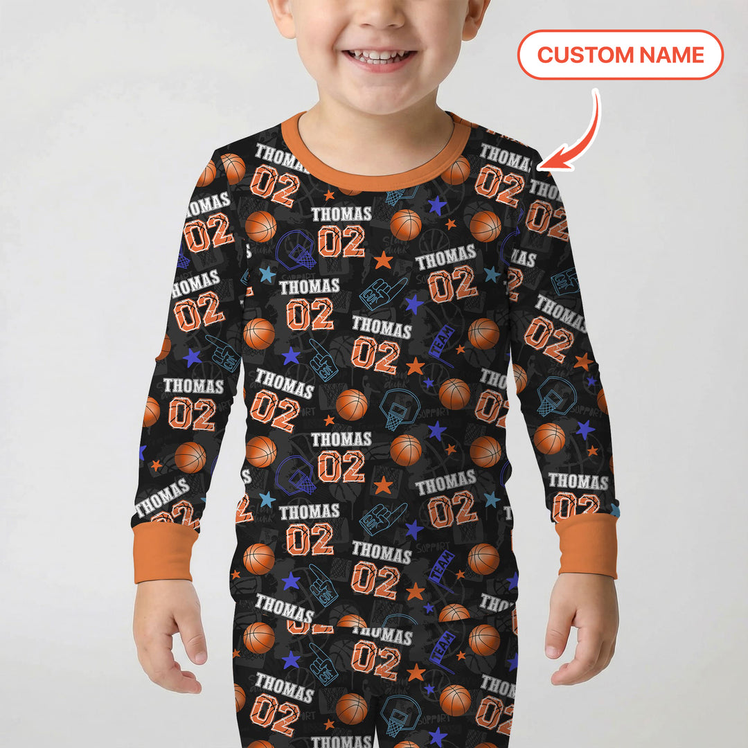Custom Name Basketball Time Two Piece Long Sleeve Pajama Set