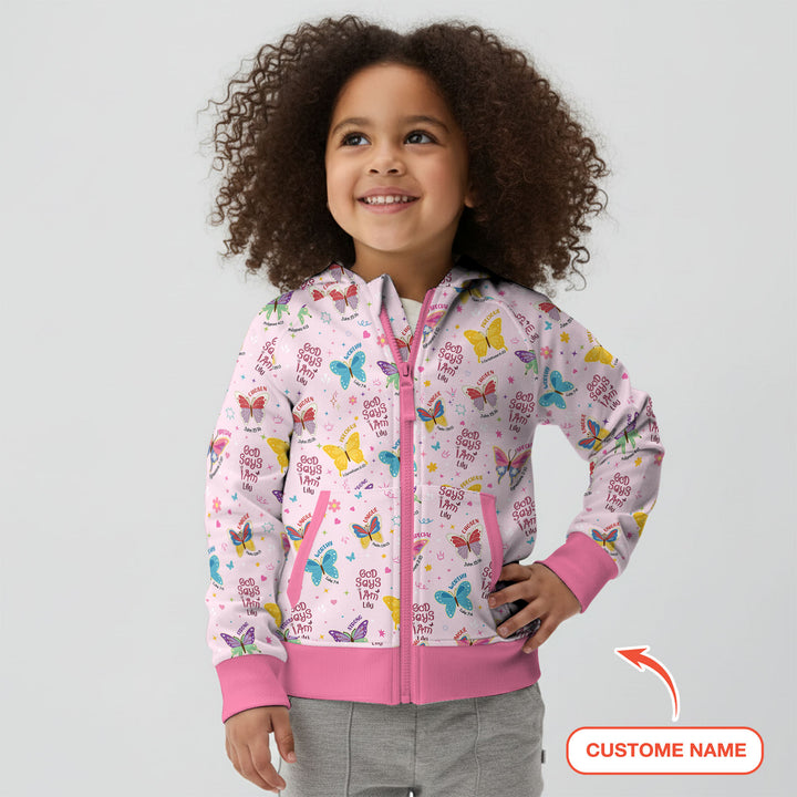 God Says I Am Girl Custom Name Zip Hoodie