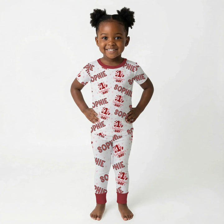 Custom Name My 1st Valentine's Day Two Piece Short Sleeve Pajama Set