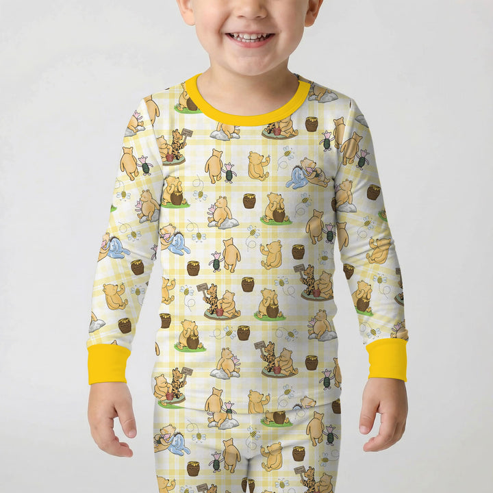 Bear & Friends Yellow Plaid Two Piece Long Sleeve Pajama Set