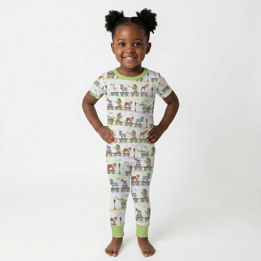Mardi Gras Jungle Krewe Two Piece Short Sleeve Pajama Set