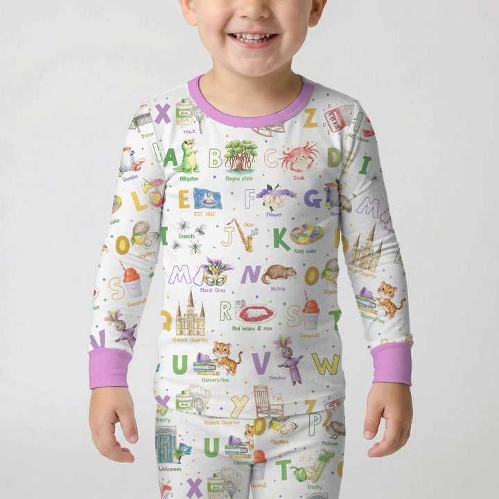 Alphabet of Lousiana Two Piece Long Sleeve Pajama Set