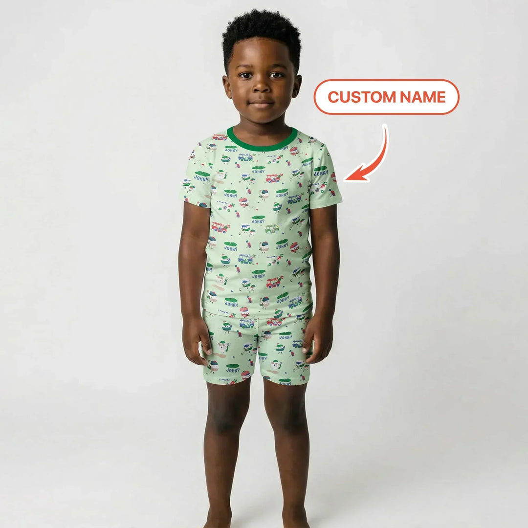 Cute Golf ball Two Piece Short Sleeve Shorts Pajama Set