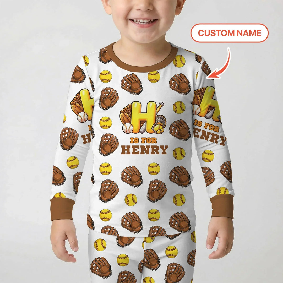 Softball Patterns Customized Two Piece Long Sleeve Pajama Set