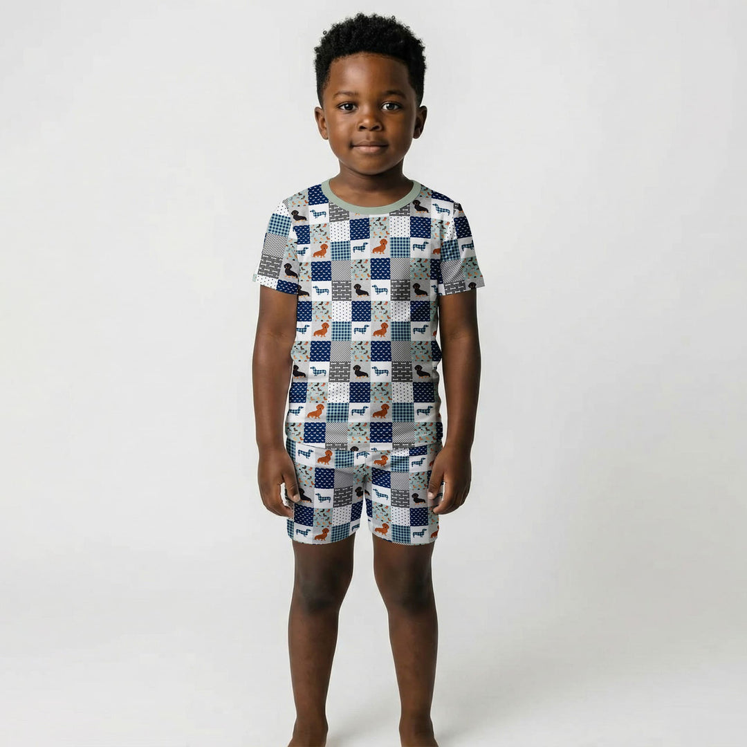 Playful Dachshund Delight Two Piece Short Sleeve Shorts Pajama Set
