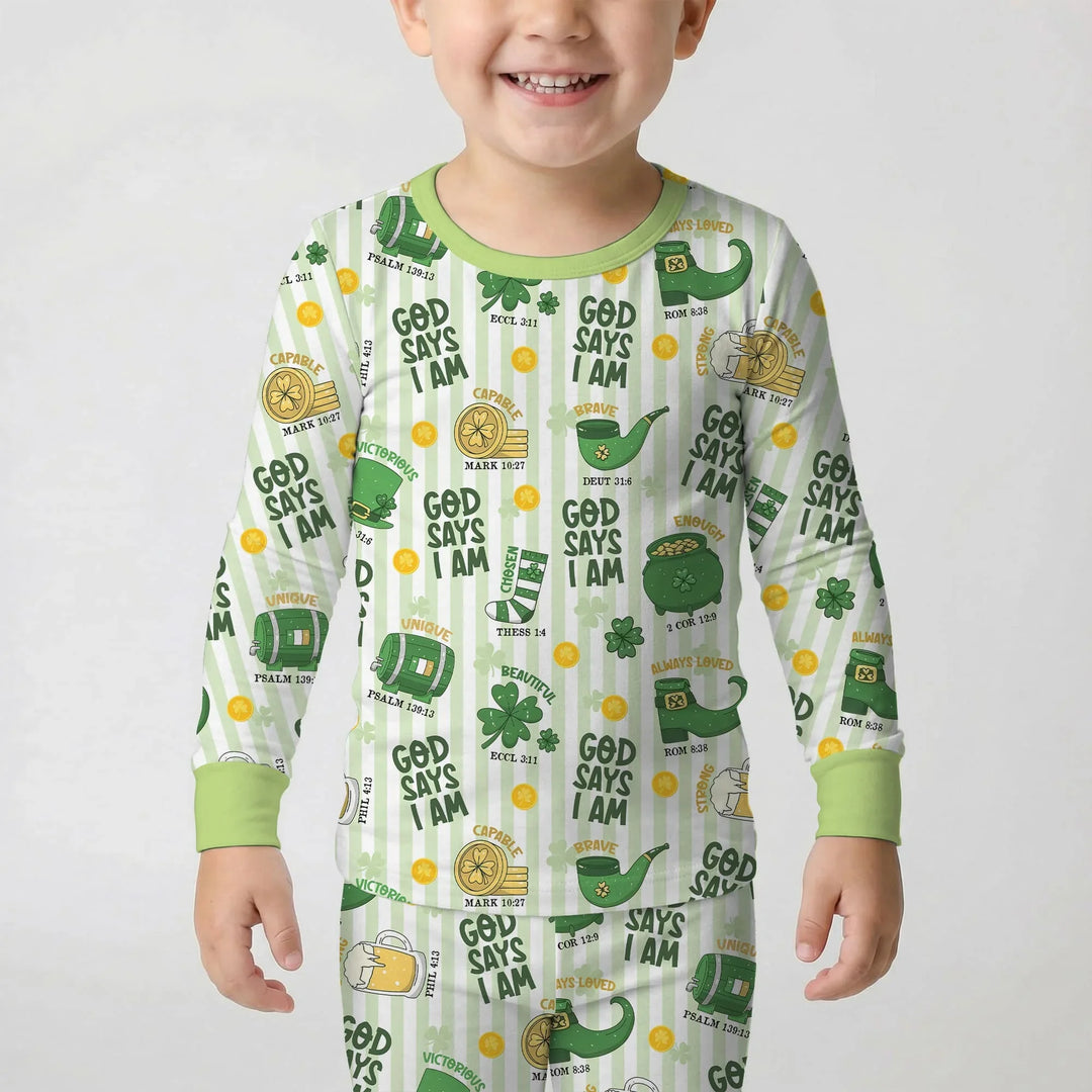 God Says I Am - Lucky & Loved Two Piece Long Sleeve Pajama Set