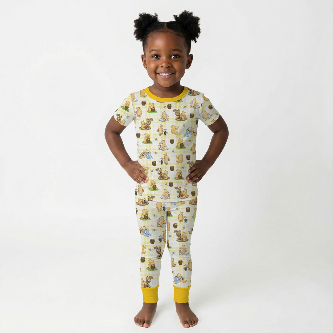 Bear & Friends Yellow Plaid Two Piece Short Sleeve Pajama Set