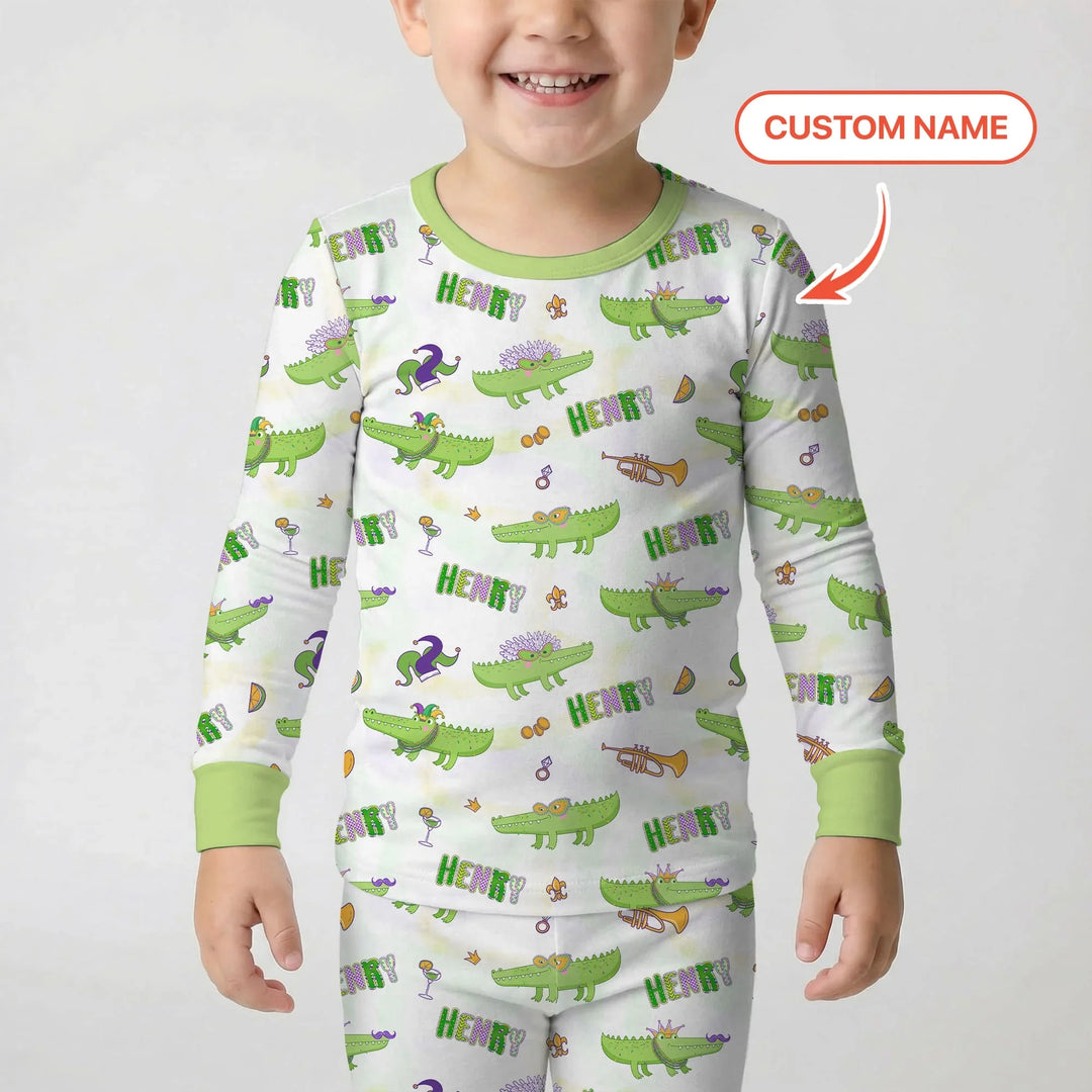 Alligator Mardi Gras Festival Two Piece Long Sleeve Pajama Set