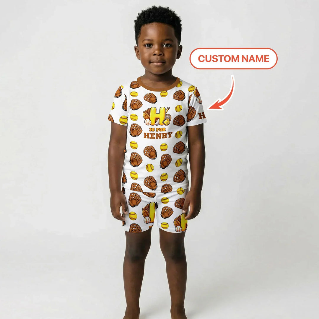 Softball Patterns Customized Two Piece Short Sleeve Shorts Pajama Set