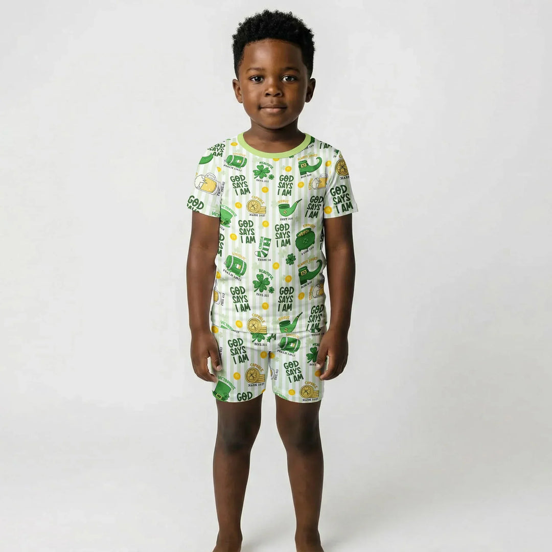 God Says I Am - Lucky & Loved Two Piece Short Sleeve Shorts Pajama Set