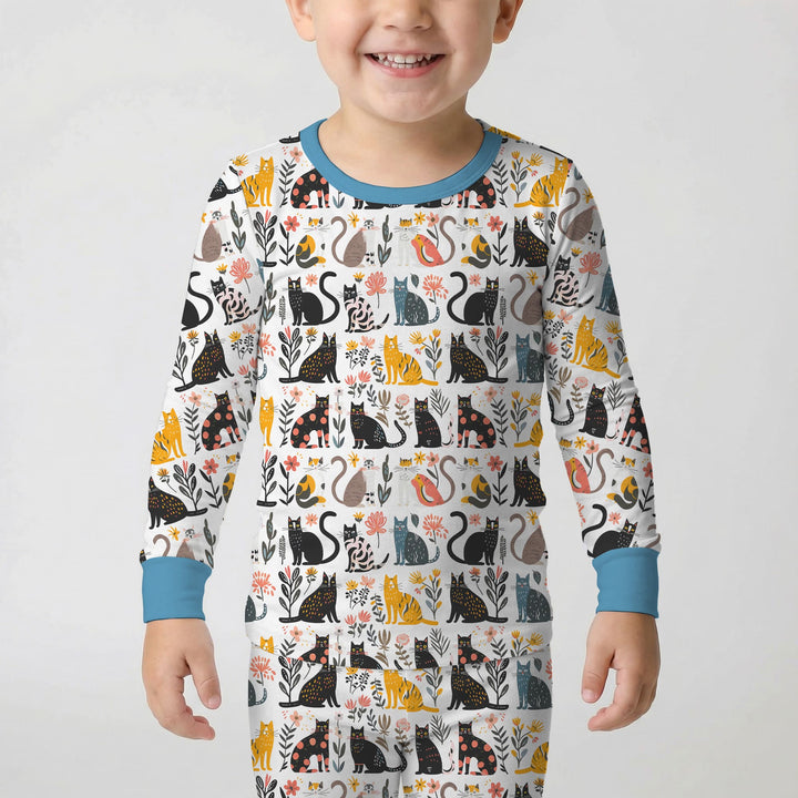 Botanical Cats Two Piece Long Sleeve Pajama Set