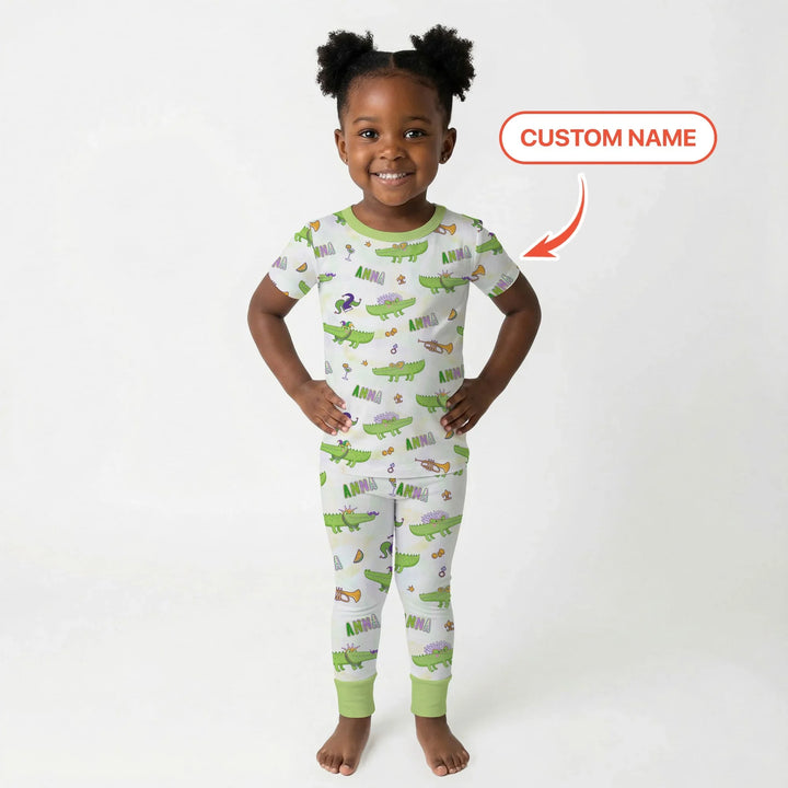 Alligator Mardi Gras Festival Two Piece Short Sleeve Pajama Set