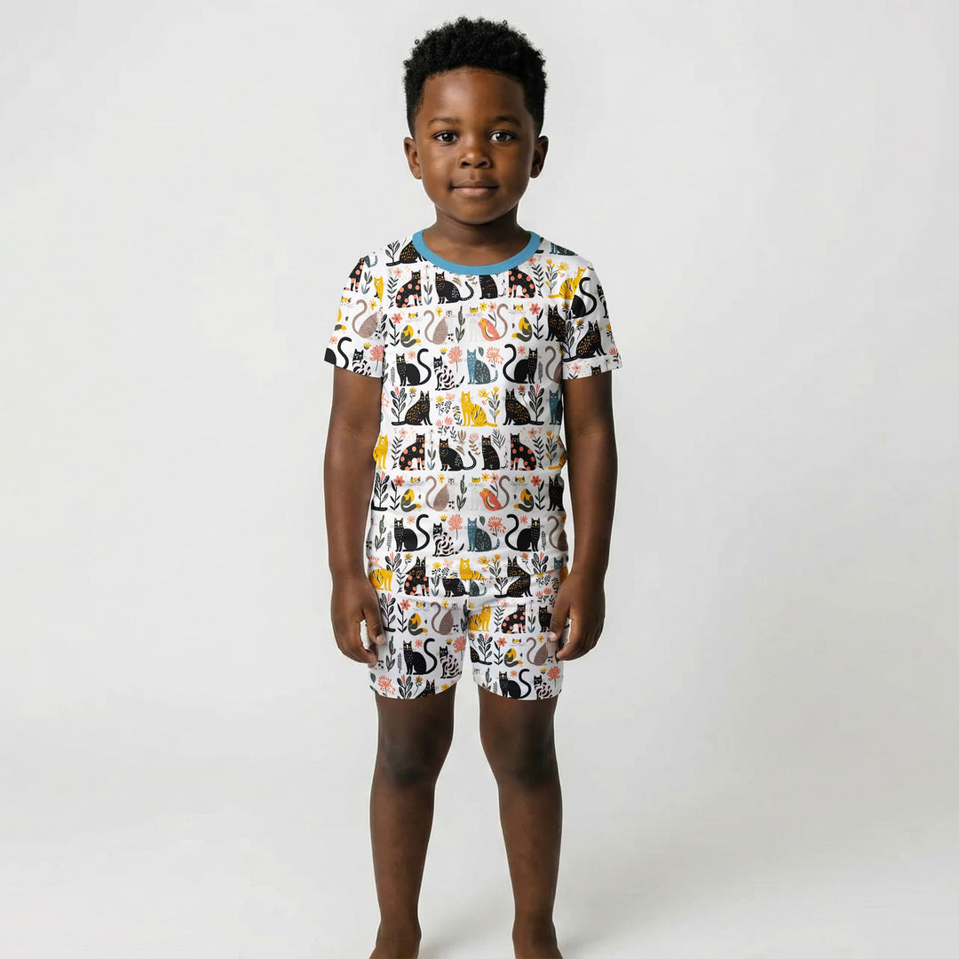 Botanical Cats Two Piece Short Sleeve Shorts Pajama Set