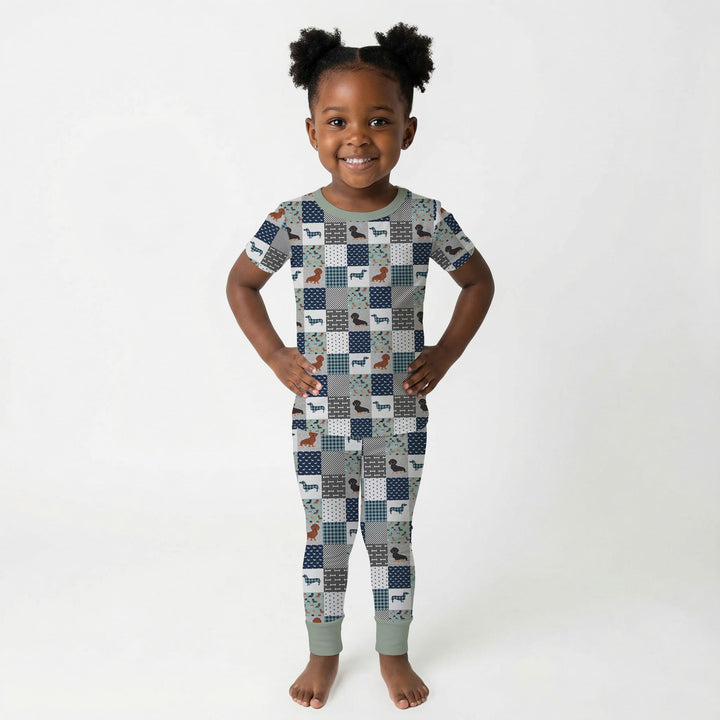 Playful Dachshund Delight Two Piece Short Sleeve Pajama Set