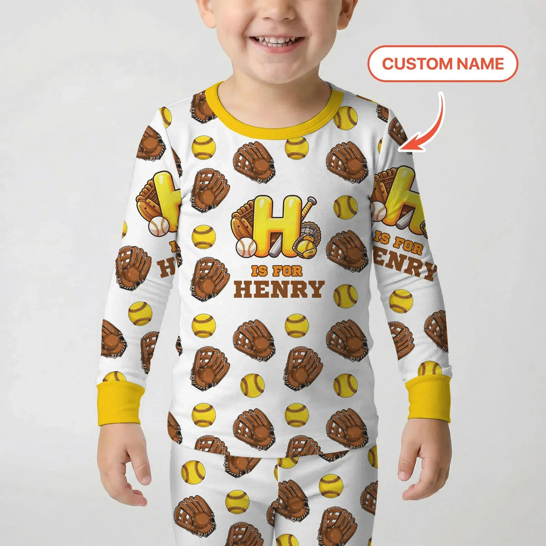 Softball Patterns Customized Two Piece Long Sleeve Pajama Set