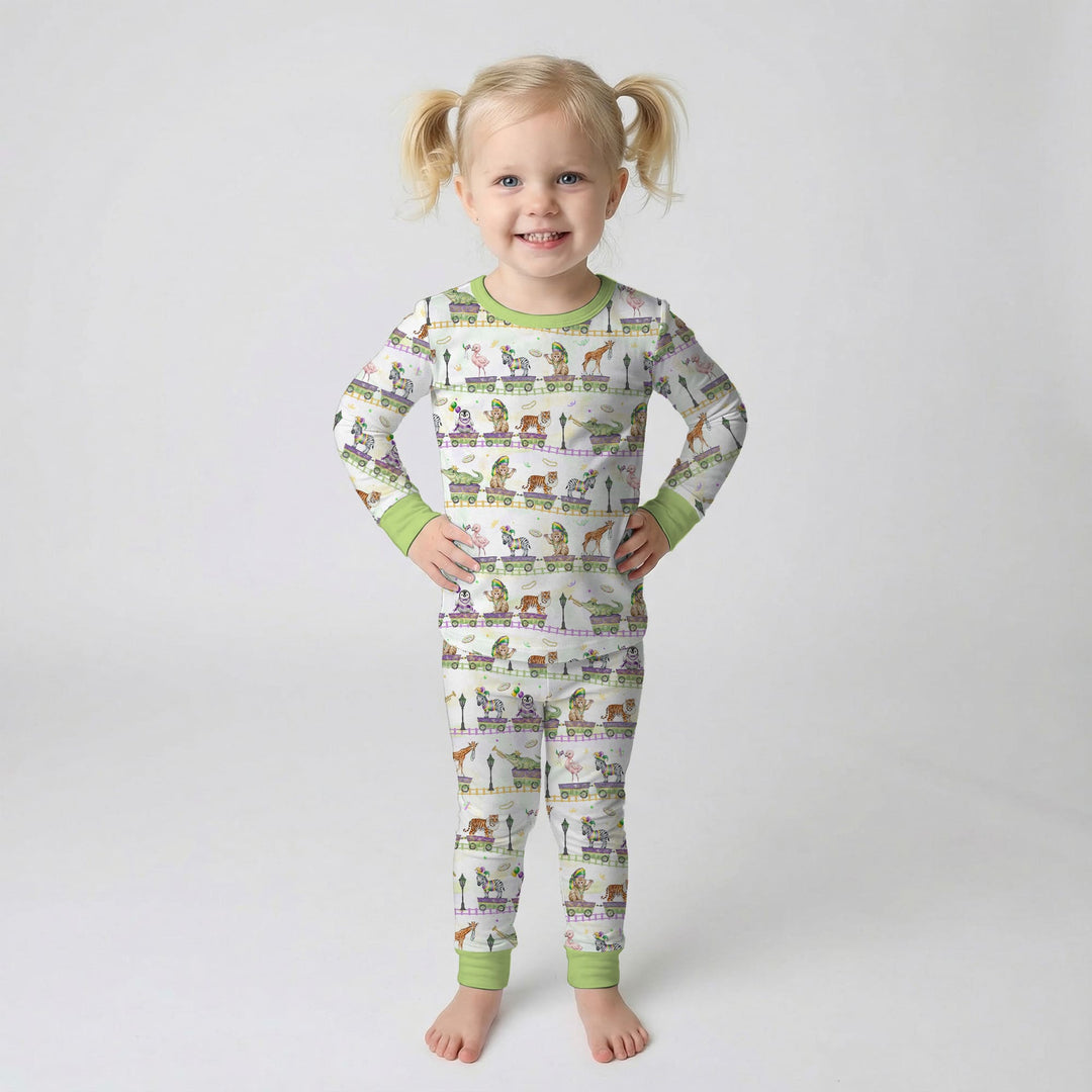 Mardi Gras Jungle Krewe Two Piece Long Sleeve Pajama Set