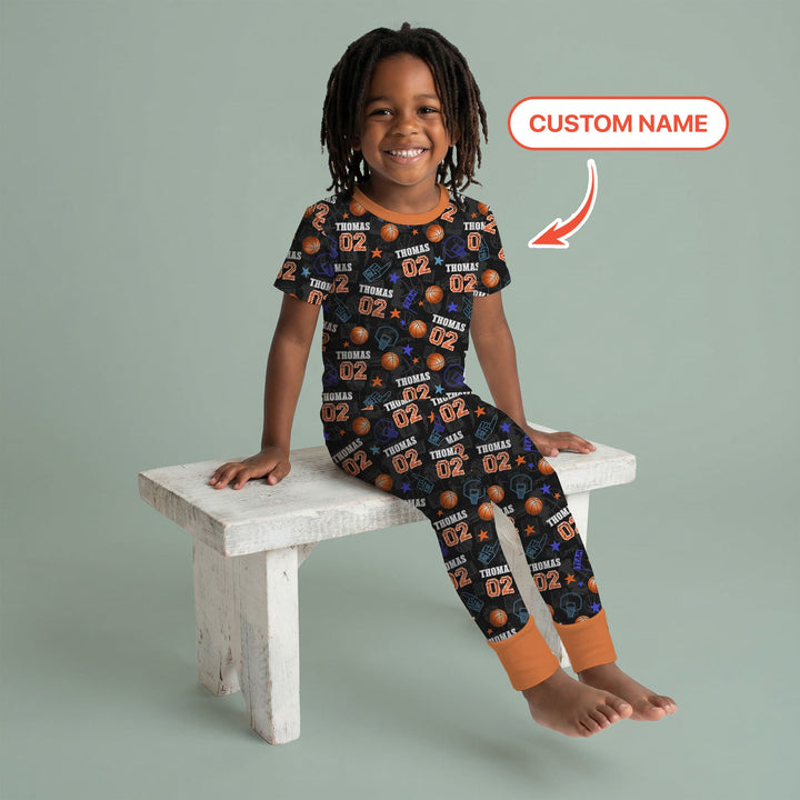 Custom Name Basketball Time Two Piece Short Sleeve Pajama Set