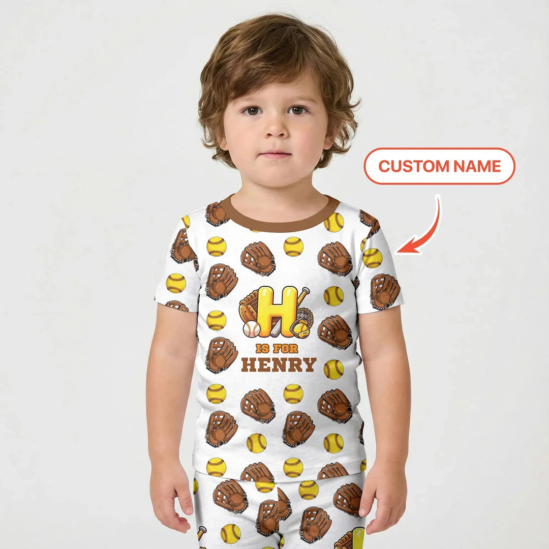 Softball Patterns Customized Two Piece Short Sleeve Shorts Pajama Set