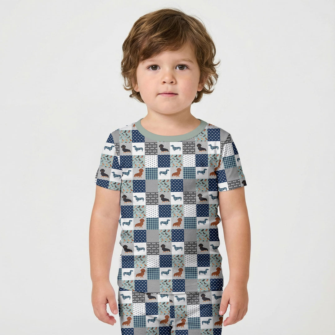 Playful Dachshund Delight Two Piece Short Sleeve Shorts Pajama Set